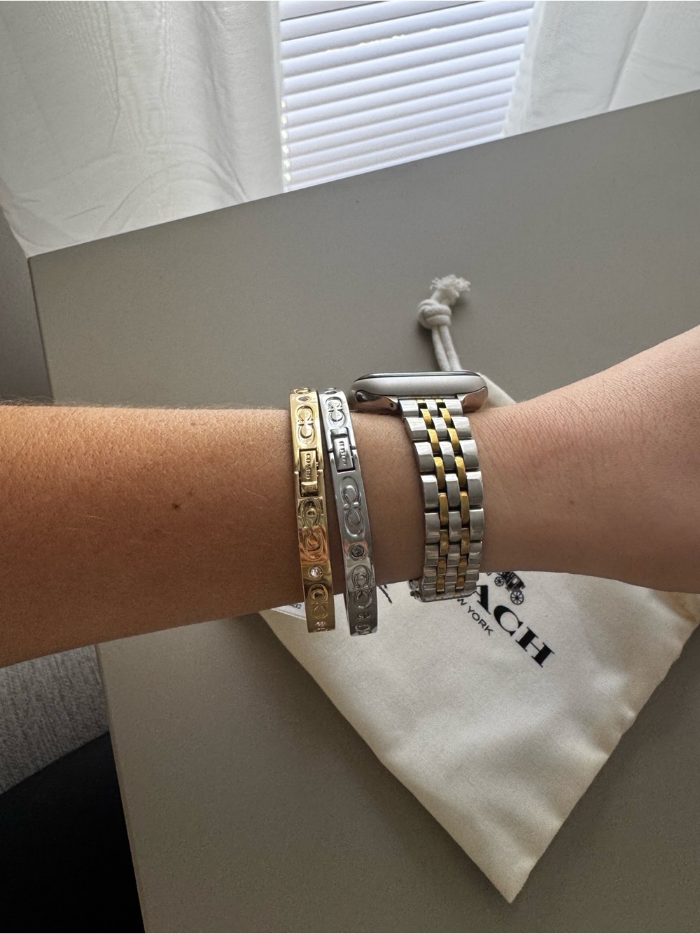 Coach Silver-Tone Signature Bangle Bracelet - Picture 9 of 9